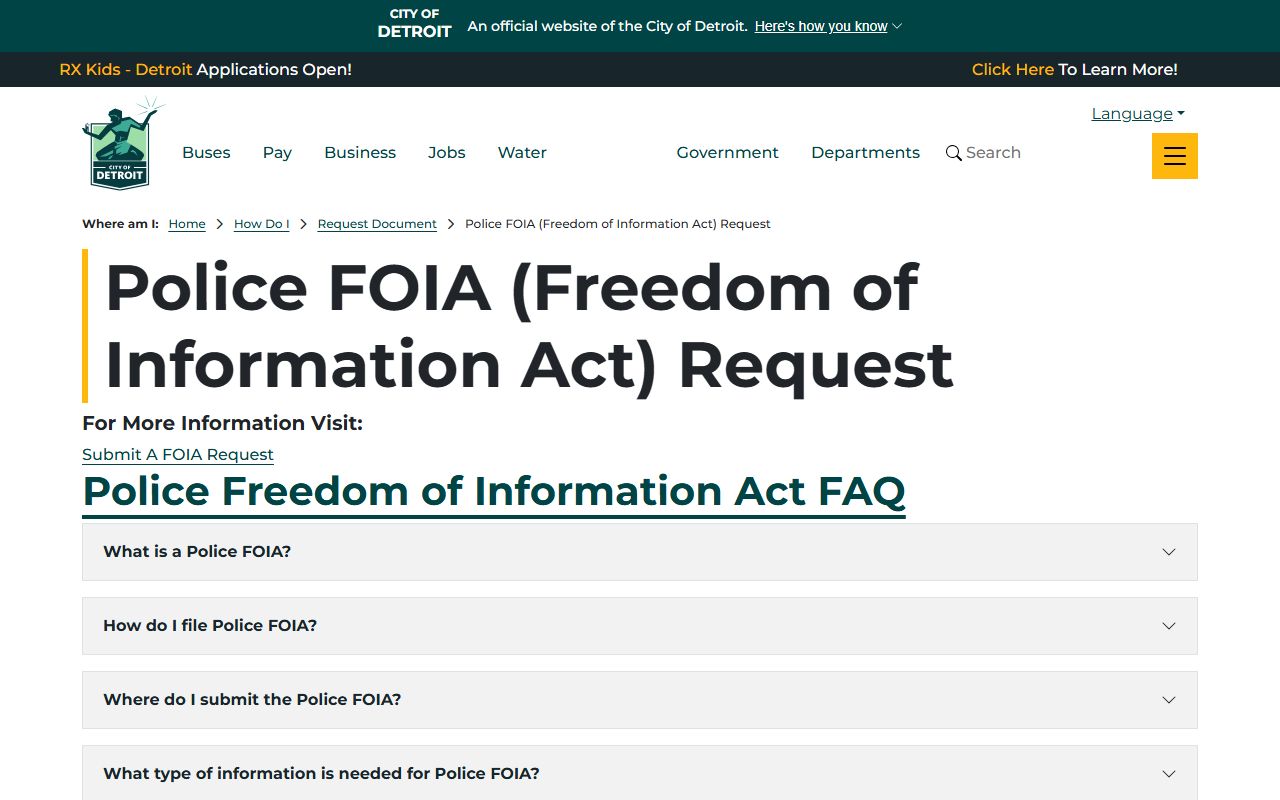 Detroit Police FOIA request for people search
