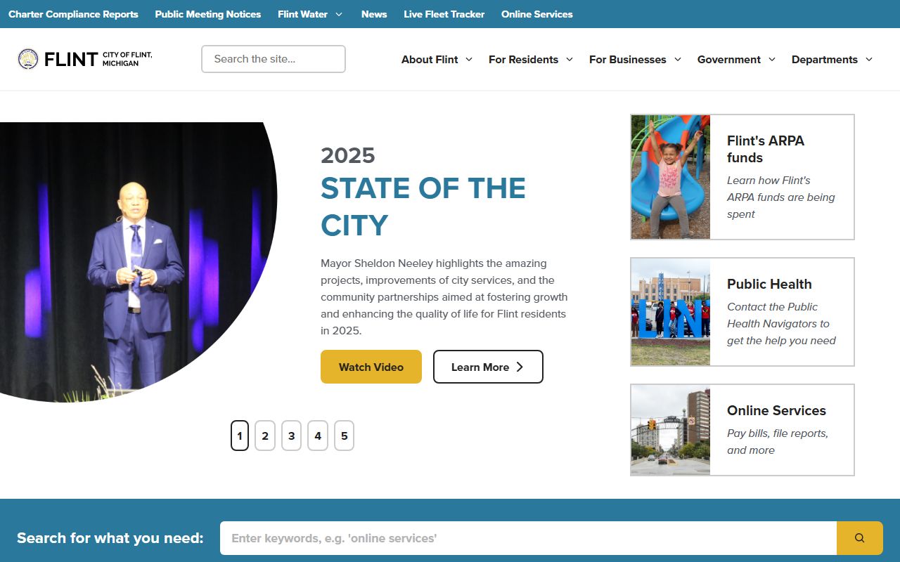 City of Flint homepage for people search records