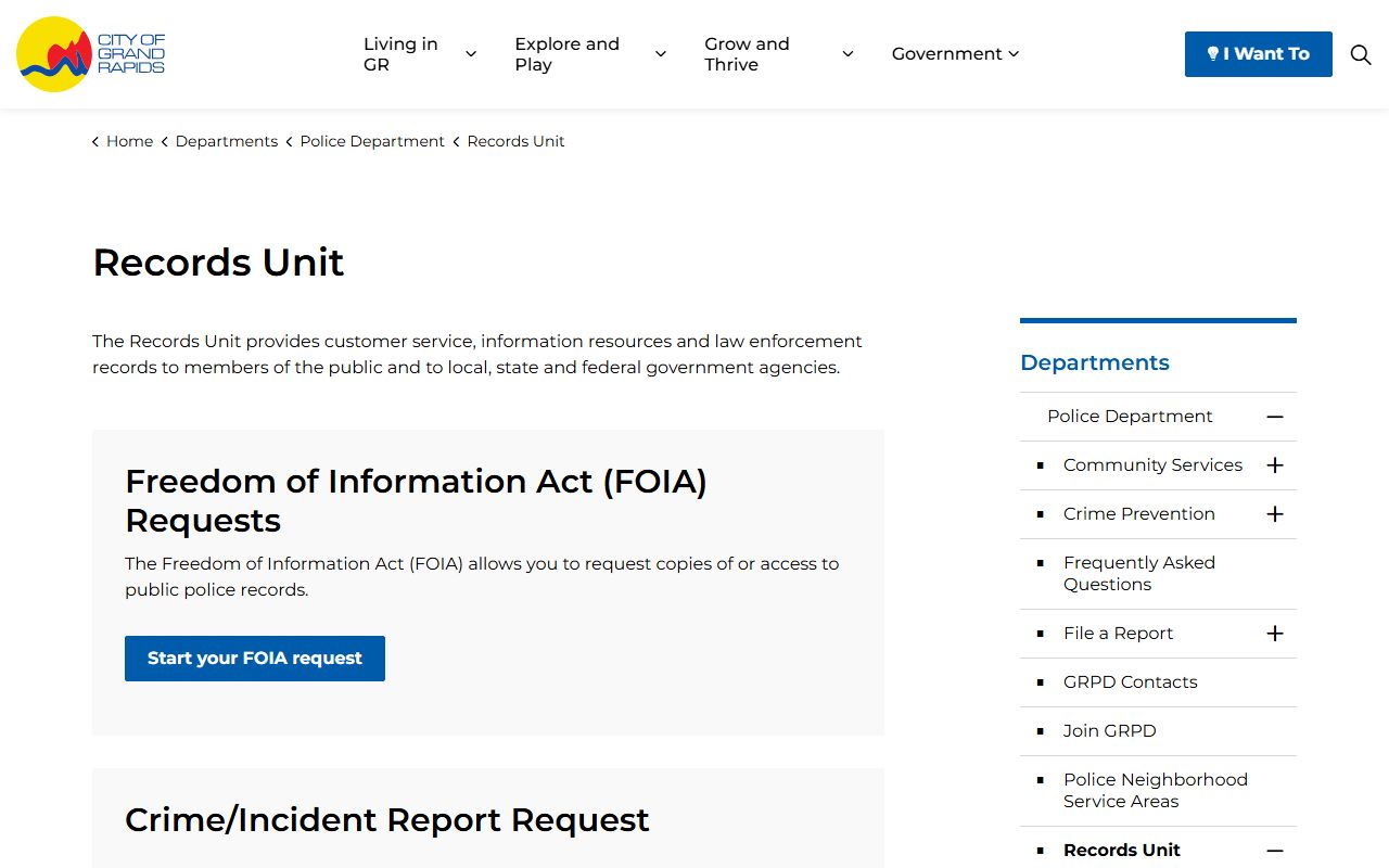 Grand Rapids Police Department records unit for people search