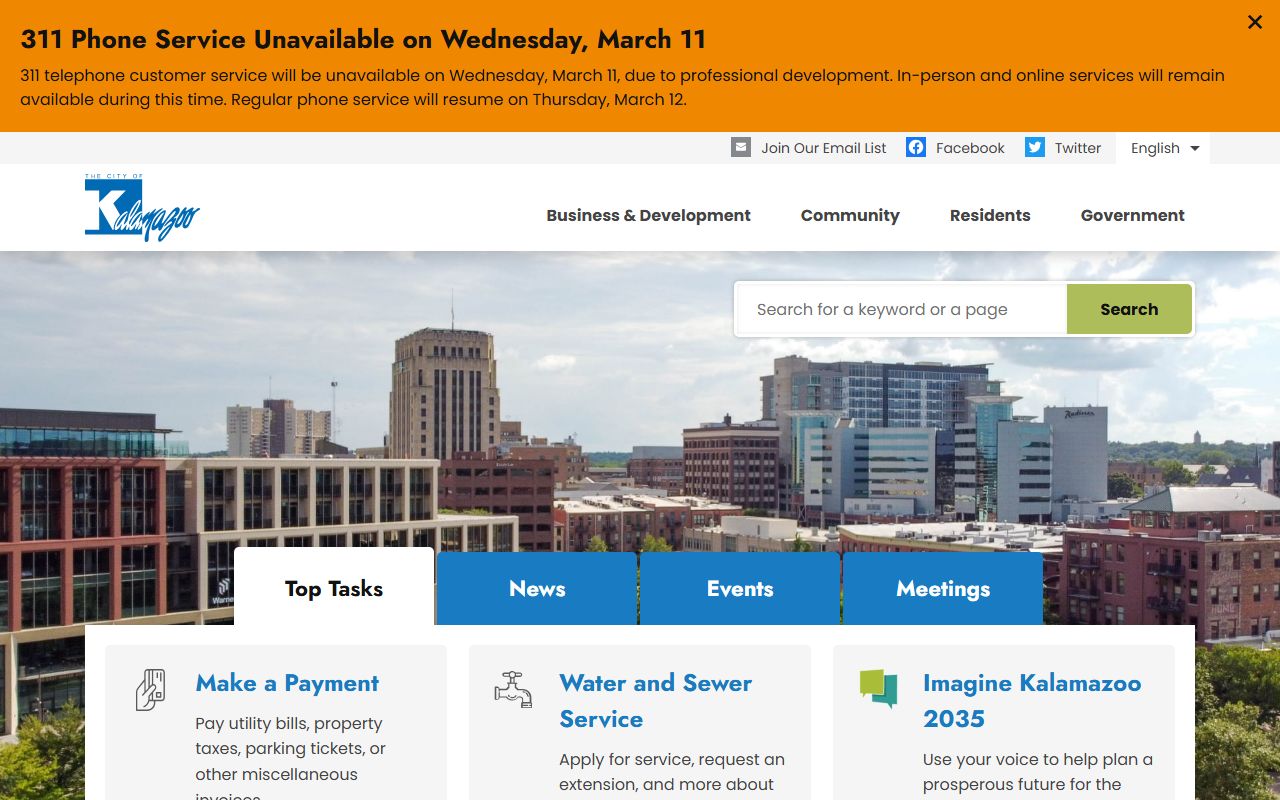 Kalamazoo city homepage for people search resources