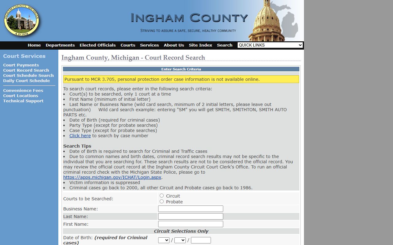 Ingham County court record search tool for people search
