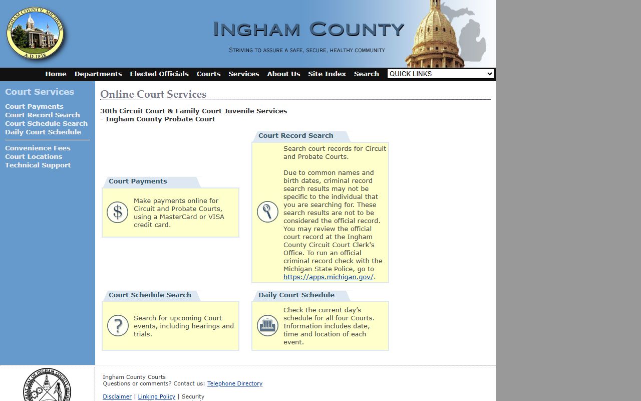 Ingham County Courts website for people search