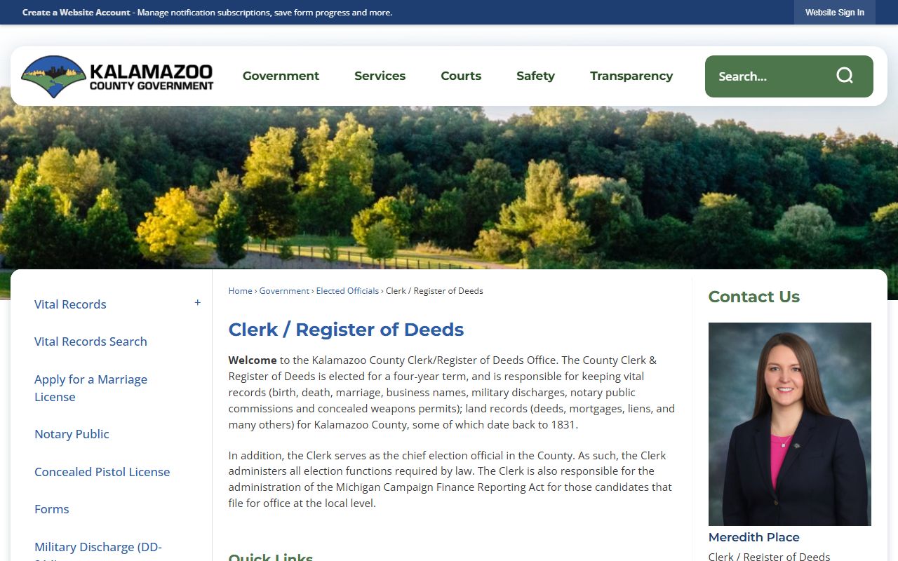 Kalamazoo County Clerk office website for people search
