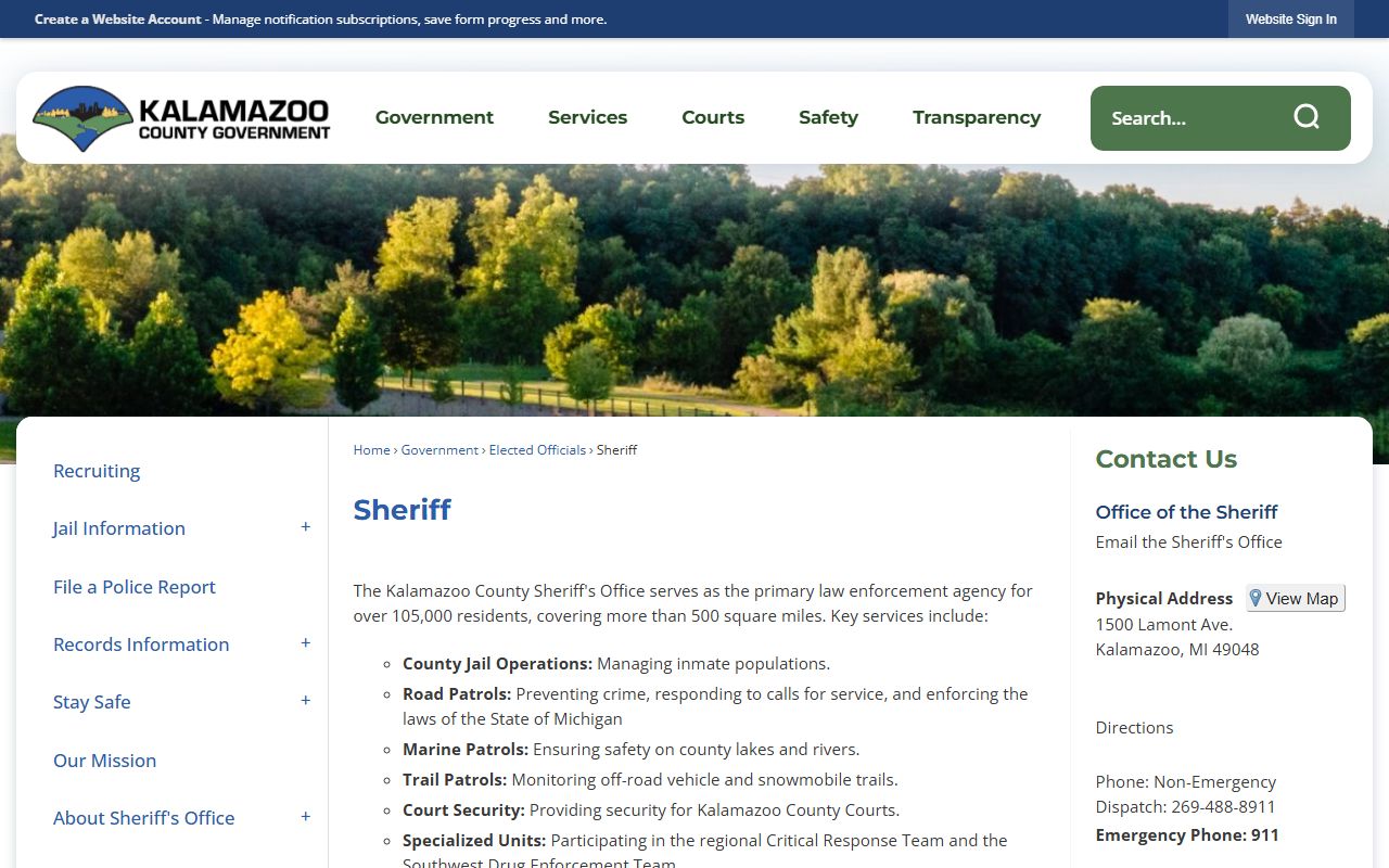 Kalamazoo County Sheriff website for people search