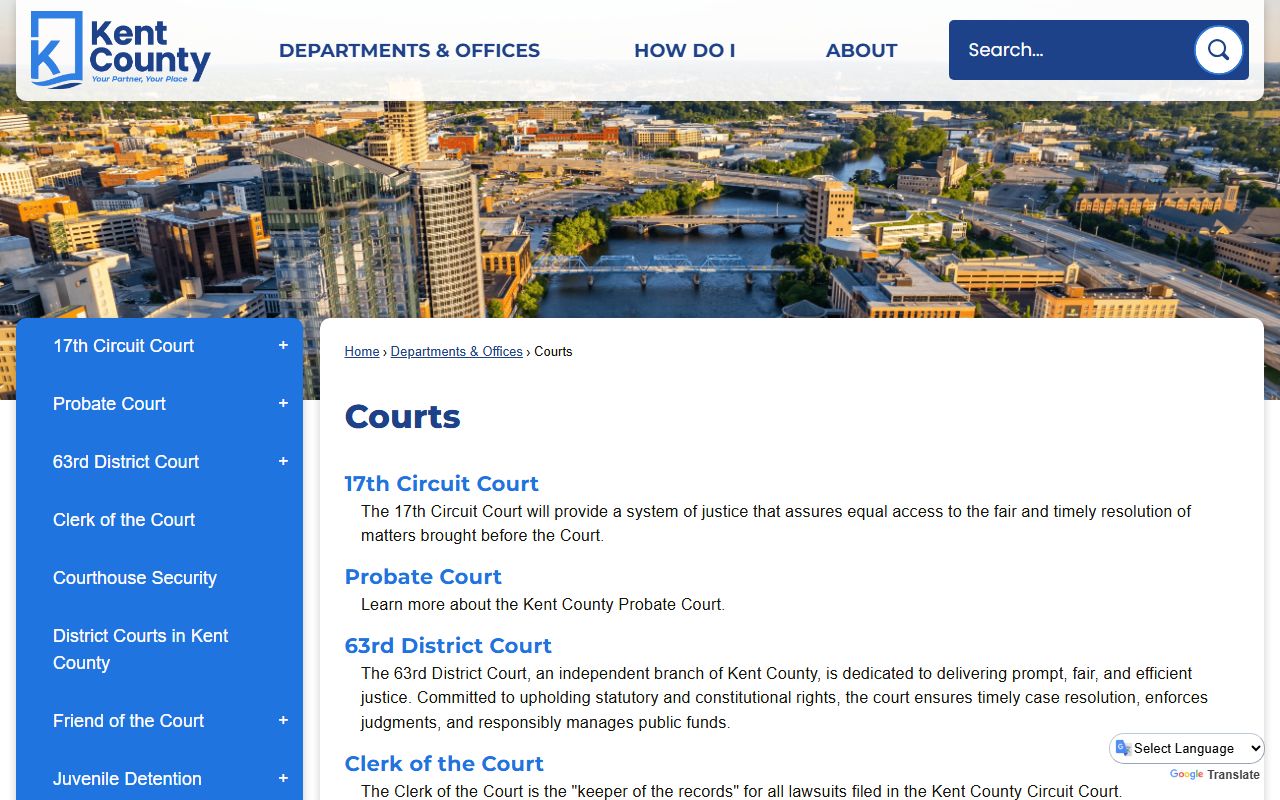 Kent County Courts page for Kent County people search